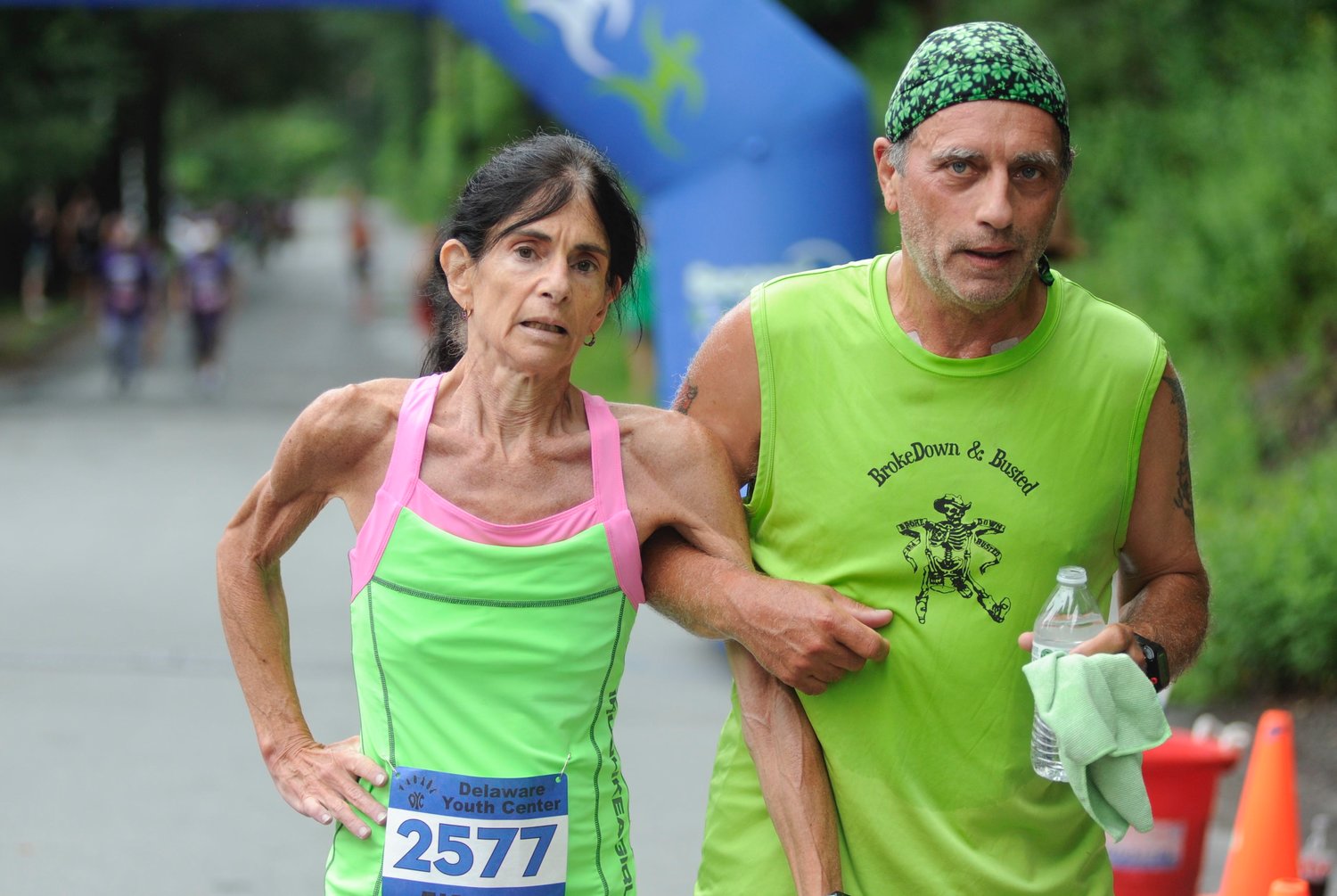 Nothing left in the tank. Marian and James Harrison of Forestburgh, NY gave it everything they had in the 5K run to finish running on fumes. She came in 20th at 28:30 in the female division; he took 23rd in male division at 26:06.